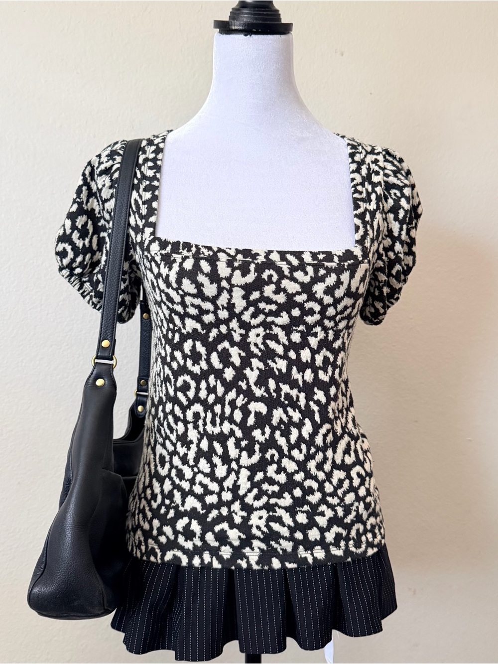 Free People black and ivory cheetah print soft knit top